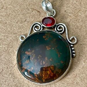 Elegant Bloodstone Pendant Necklace - 925 Plated/Stamped